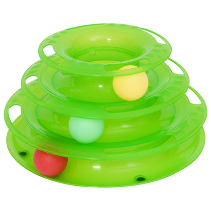 3-story cat litter box with spinning balls, green