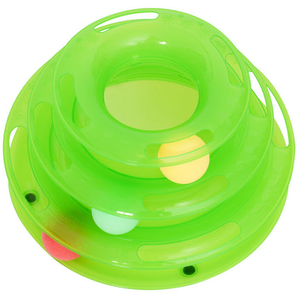 3-story cat litter box with spinning balls, green