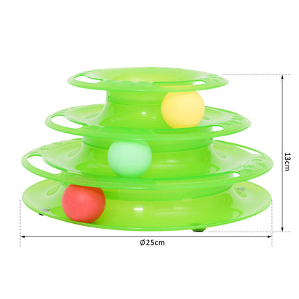 3-story cat litter box with spinning balls, green