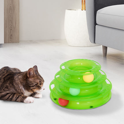 3-story cat litter box with spinning balls, green