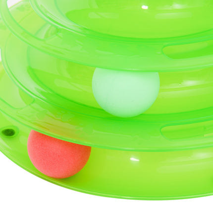 3-story cat litter box with spinning balls, green