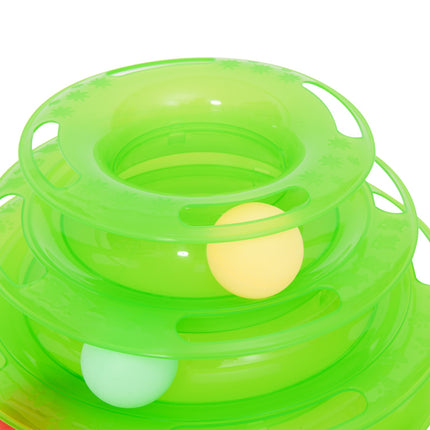 3-story cat litter box with spinning balls, green