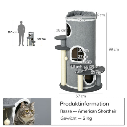 Cat Scratching Barrel with Bed & Platforms, 99 cm, Grey