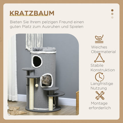 Cat Scratching Barrel with Bed & Platforms, 99 cm, Grey