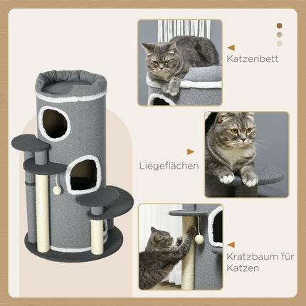 Cat Scratching Barrel with Bed & Platforms, 99 cm, Grey