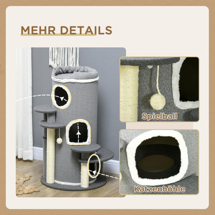 Cat Scratching Barrel with Bed & Platforms, 99 cm, Grey