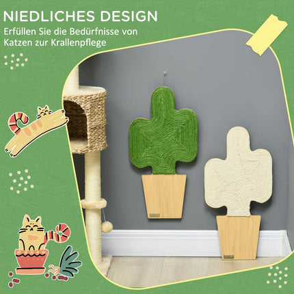 Cat Scratching Mat Set, Jute Rope, Cactus Design, 30x60 cm