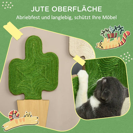 Cat Scratching Mat Set, Jute Rope, Cactus Design, 30x60 cm