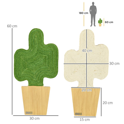 Cat Scratching Mat Set, Jute Rope, Cactus Design, 30x60 cm