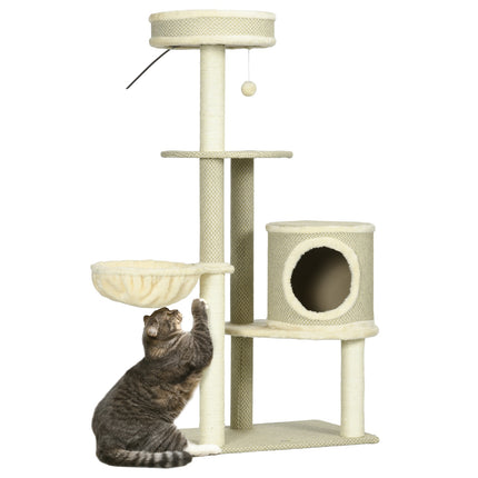 Cat scratching post with basket and ball, 124 cm - for cats up to 5 kg
