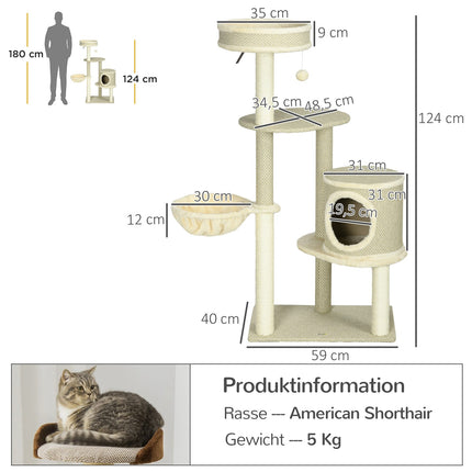 Cat scratching post with basket and ball, 124 cm - for cats up to 5 kg