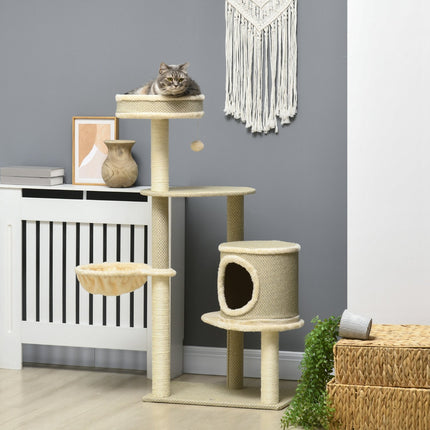 Cat scratching post with basket and ball, 124 cm - for cats up to 5 kg