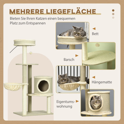 Cat scratching post with basket and ball, 124 cm - for cats up to 5 kg