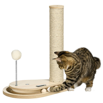 Katzenkratzbaum mit Holzball-Spielzeug, 40 cm, Natur