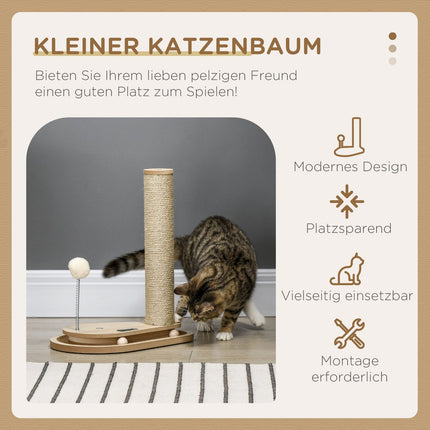 Katzenkratzbaum mit Holzball-Spielzeug, 40 cm, Natur