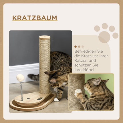 Katzenkratzbaum mit Holzball-Spielzeug, 40 cm, Natur