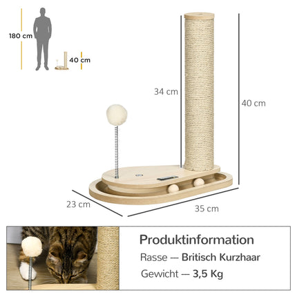Katzenkratzbaum mit Holzball-Spielzeug, 40 cm, Natur