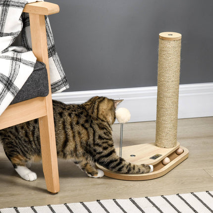 Katzenkratzbaum mit Holzball-Spielzeug, 40 cm, Natur