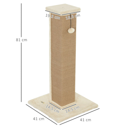 Cat Scratching Post 81 cm with Natural Jute and Ball Toy, Plush Base, Beige