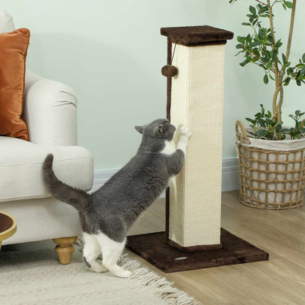 Cat Scratching Post 81 cm with Sisal Rope and Ball Toy, Plush Base, Brown, Cream