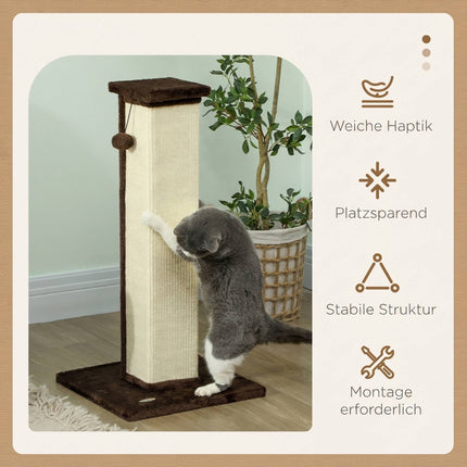 Cat Scratching Post 81 cm with Sisal Rope and Ball Toy, Plush Base, Brown, Cream