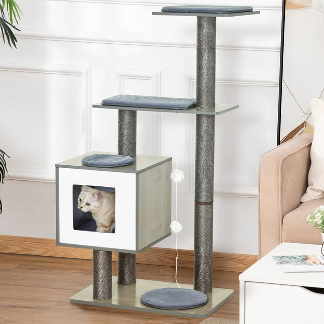 Katzenkratzbaum mit Sisal und Spielball, grau, groß