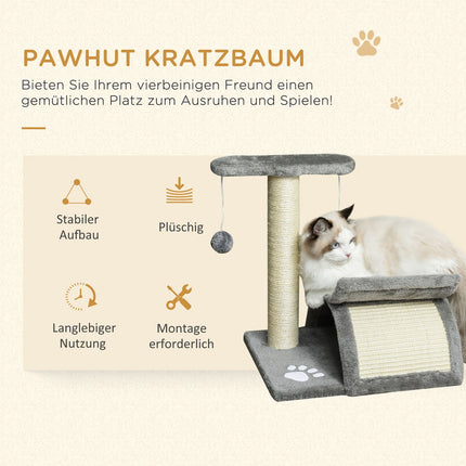 Cat scratching post with play ball, 40x30x43 cm, light grey