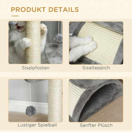 Cat scratching post with play ball, 40x30x43 cm, light grey