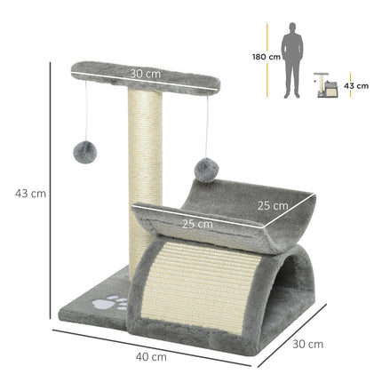 Cat scratching post with play ball, 40x30x43 cm, light grey