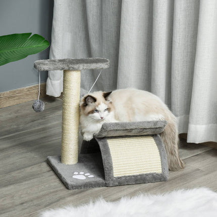 Cat scratching post with play ball, 40x30x43 cm, light grey