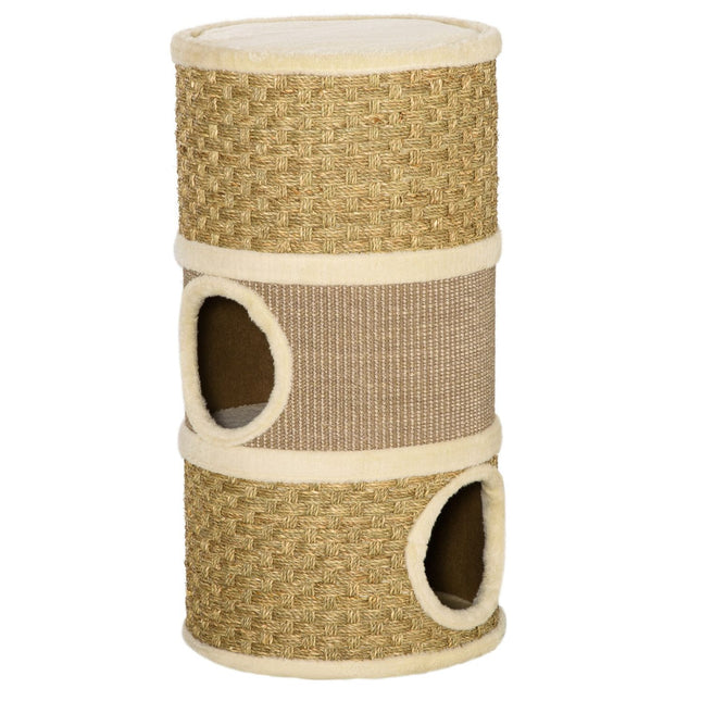 Kratzbaumtonne, 3-stöckig, Sisal-Plüsch, 37,5x70 cm