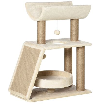 Petit arbre à chat 76 cm, avec balle et siège, tour d'escalade d'intérieur avec lit et griffoir, marron clair, jusqu'à 5 kg