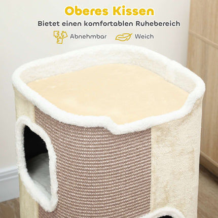 Cat Scratching Tree, 3 Levels, Soft Plush, Beige