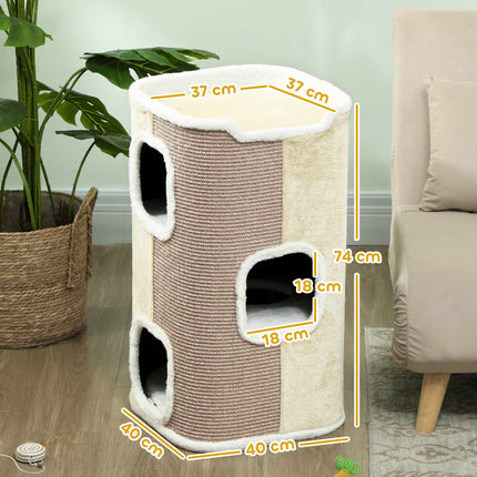 Cat Scratching Tree, 3 Levels, Soft Plush, Beige