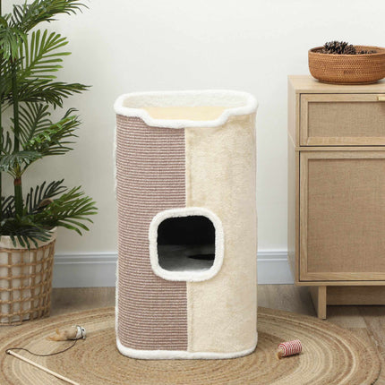 Cat Scratching Tree, 3 Levels, Soft Plush, Beige
