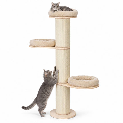 Cat Scratching Tree with 3 Cushioned Platforms, 187 cm – Beige, Sisal Post