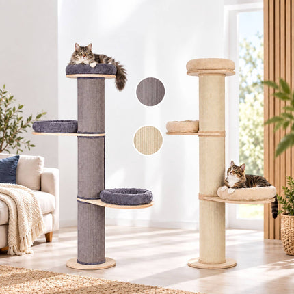 Cat Scratching Tree with 3 Cushioned Platforms, 187 cm – Beige, Sisal Post