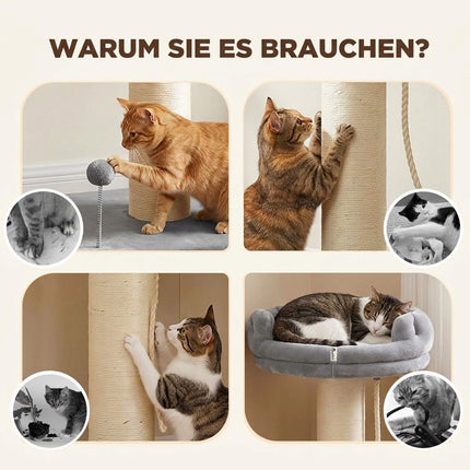 Cat Scratching Tree with Plush Bed, 55 x 55 x 83 cm, Grey, Cat Toy Included