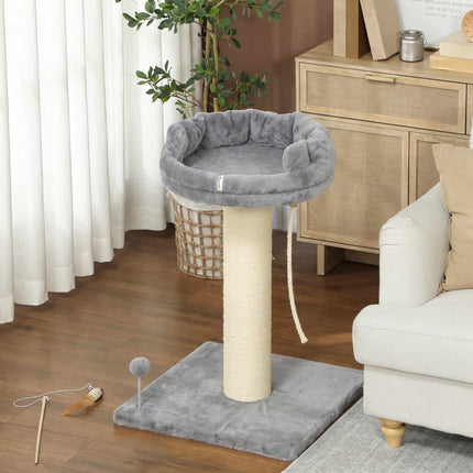 Cat Scratching Tree with Plush Bed, 55 x 55 x 83 cm, Grey, Cat Toy Included