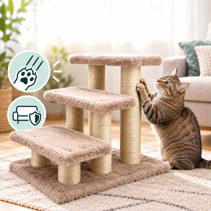 Cat Stairs with 3 Steps and Sisal Posts for Senior Cats, Up to 50 kg