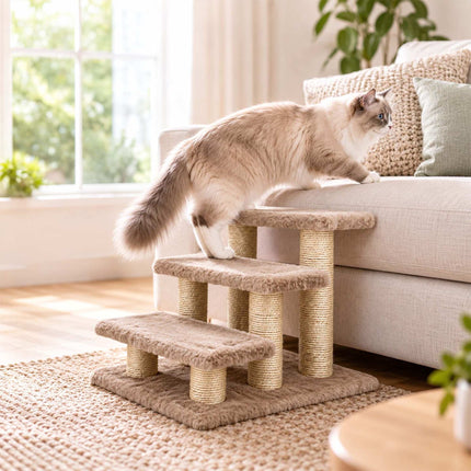 Cat Stairs with 3 Steps and Sisal Posts for Senior Cats, Up to 50 kg