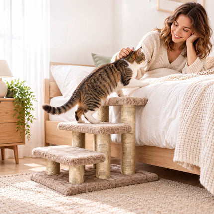 Cat Stairs with 3 Steps and Sisal Posts for Senior Cats, Up to 50 kg