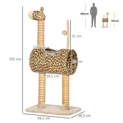 Cat Tower 101cm Giraffe Design with Tunnel & Jute Posts