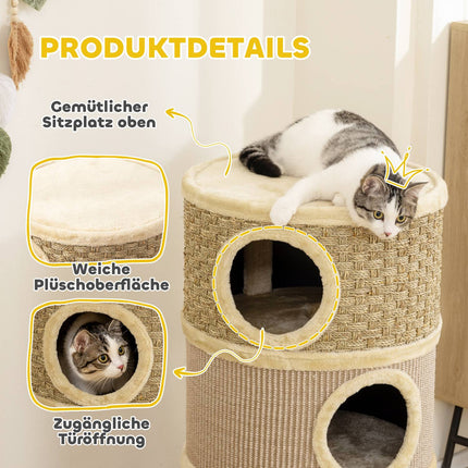Katzenkratzbaum, 79cm, 3-stöckiger Sisal-Kratzstamm