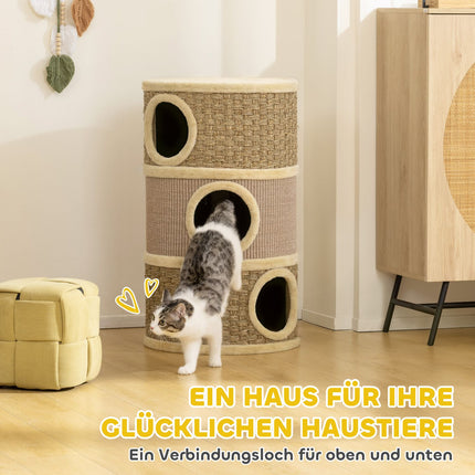 Katzenkratzbaum, 79cm, 3-stöckiger Sisal-Kratzstamm