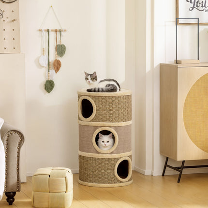 Katzenkratzbaum, 79cm, 3-stöckiger Sisal-Kratzstamm