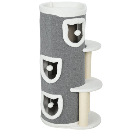 Cat Tower with 3 Levels, Sisal Posts, Gray, 101 cm