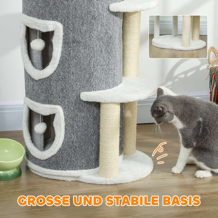Cat Tower with 3 Levels, Sisal Posts, Gray, 101 cm