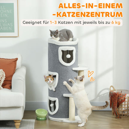Cat Tower with 3 Levels, Sisal Posts, Gray, 101 cm