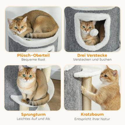 Cat Tower with 3 Levels, Sisal Posts, Gray, 101 cm